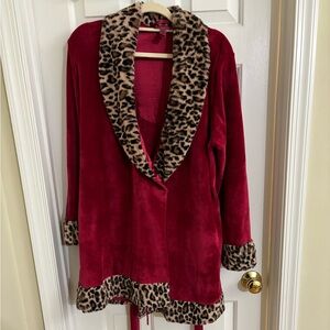 Betsey Johnson Red and Leopard Print Robe